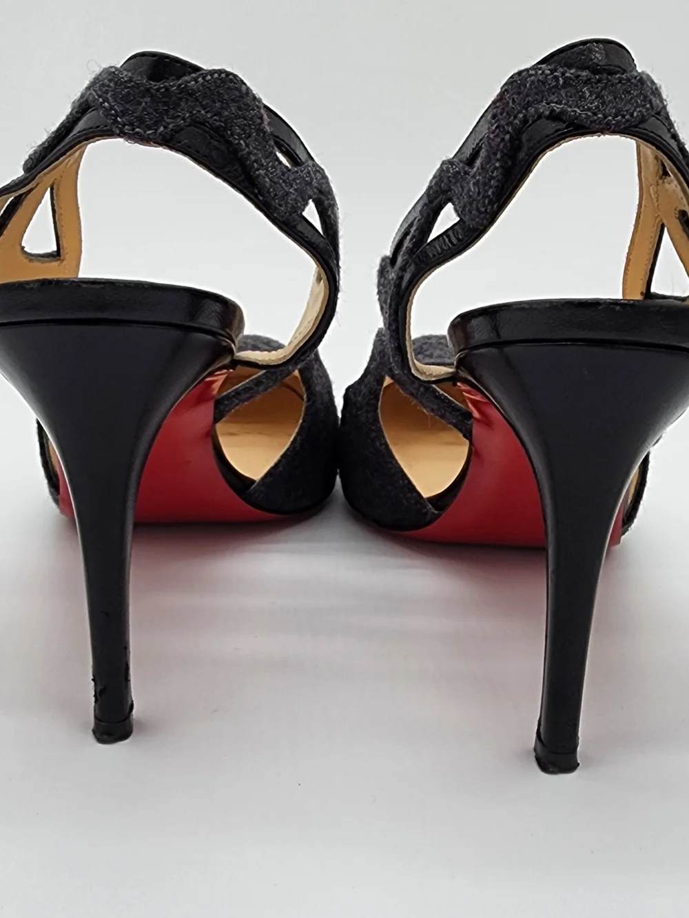 Vintage Christian Louboutin Dark Grey Flannel Cutout Slingback Heels Size EU 40